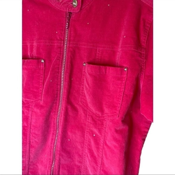 Vintage Quacker Factory Barbie Pink Rhinestone Zip Up Jacket Corduroy Small - Picture 7 of 14